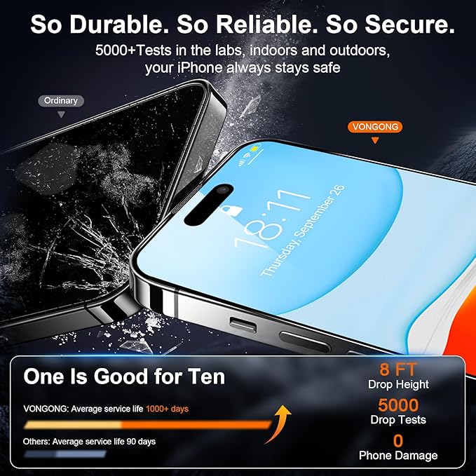 iPhone 15 Pro Screen Protector,Durable and Drop-Proof with 9H Hardness,Bubble-and-Dust-Free 15 Pro HD High-Aluminum Tempered Glass,Easy Installation Exclusively,2 Pack