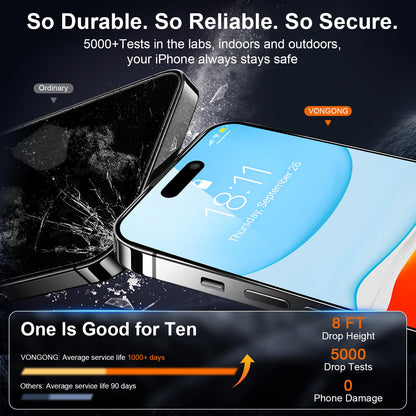 Vongong 2 Pack Screen Protector for iPhone 16,Durable and Drop-Proof with 9H Hardness,Bubble-and-Dust-Free 16 HD High-Aluminum Tempered Glass,Easy Installation Exclusively