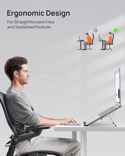 【Innovative & Ultra Compact】SODI Foldable Laptop Stand for Desk, Lightweight Portable Tablet Holder for Business Travel, Cafe, 6 Level Height Adjust Computer Holder for MacBook, Tablet 10-16", Silver