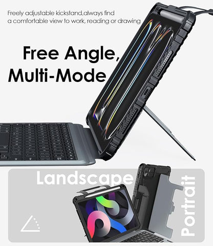 Nillkin Carry Go Keyboard Case for iPad Pro 11 inch (M4) 2024 with Handle, Rugged Case with Detachable Keyboard for iPad Pro 11, Magic Trackpad, 7 Colors Backlit, Camera Cover, Black