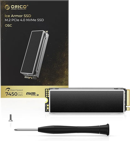 ORICO OSC 1TB M.2 NVMe SSD for Desktop PC, PCIe 4.0 Internal SSD with 7450MB/s Read, TLC NAND, Pre-Installed Pro-Grade Finned Heatsink, Innovative IceArmor Cooling, M.2 2280 Drive