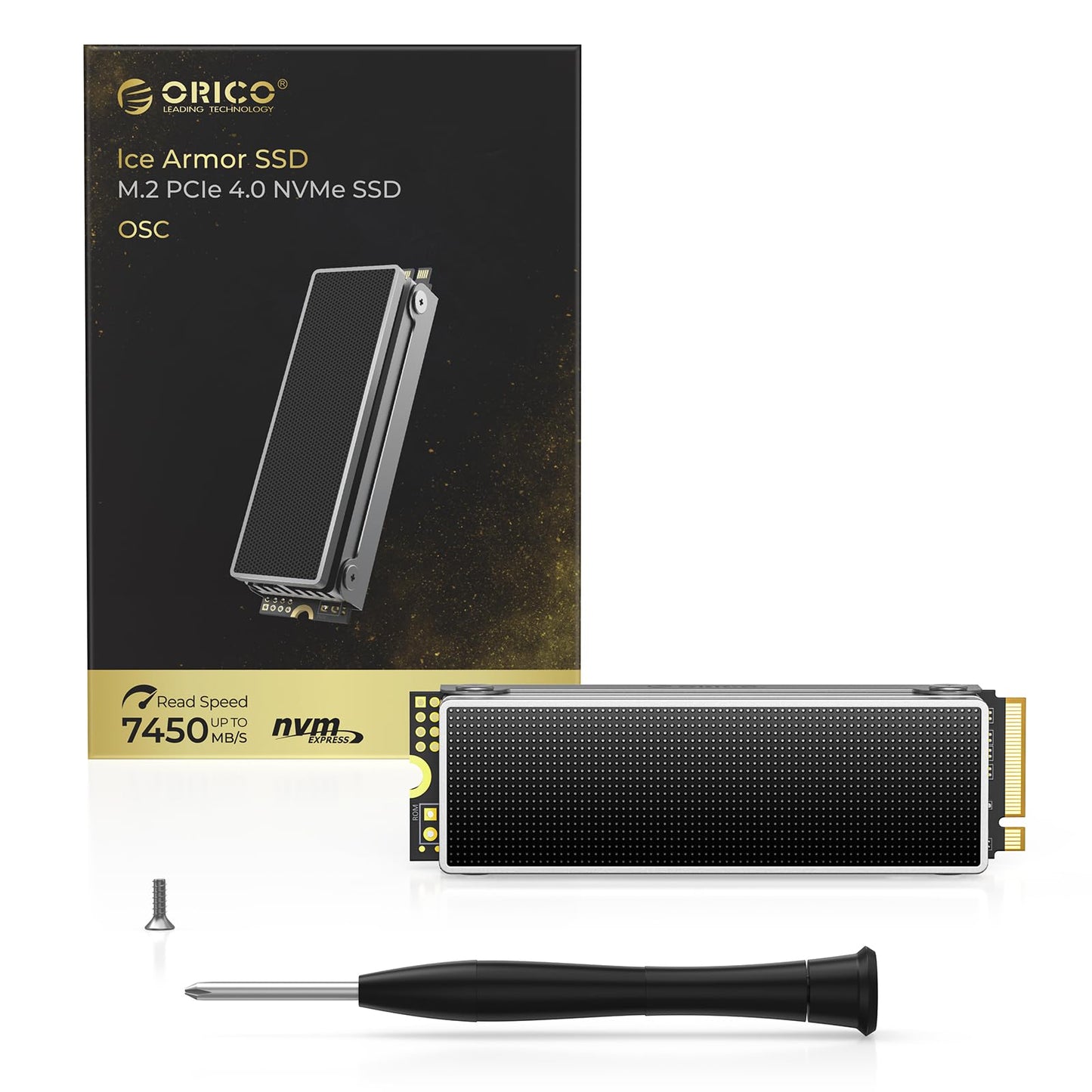 ORICO OSC 1TB M.2 NVMe SSD for Desktop PC, PCIe 4.0 Internal SSD with 7450MB/s Read, TLC NAND, Pre-Installed Pro-Grade Finned Heatsink, Innovative IceArmor Cooling, M.2 2280 Drive