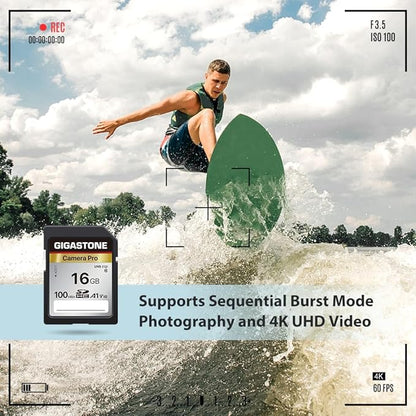 [5-Yrs Free Data Recovery] GIGASTONE 16GB SD Card 2-Pack, Camera Pro, A1 V10 SDHC Memory Card Compatible with SPYPOINT TACTACAM Trail Camera, with 2 Mini Cases.