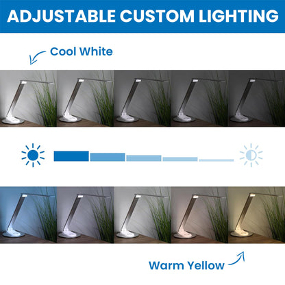Mount-It! LED Desk Lamp with Wireless Charger and USB-C Charging Port, Dimmable Desk Lamp with 25 Brightness and Color Modes, for Home or Office, Adjustable Arm, Silver/White