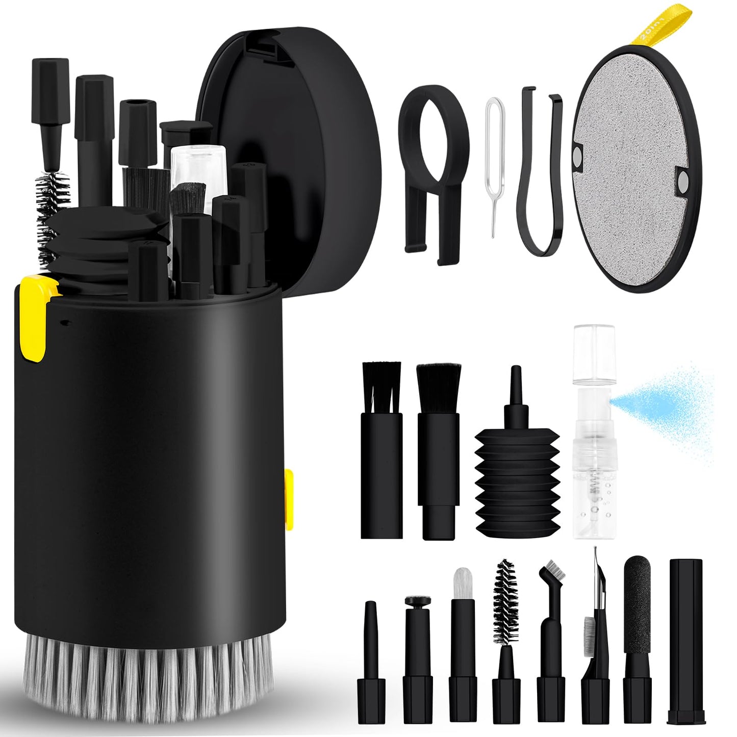 walrfid Laptop Phone Screen Cleaner Kit, Computer Keyboard Brush Cleaning Spray for iPhone AirPods MacBook iPad, 20-in-1 Electronic Device Clean Tool for Camera Earbud Car Screens (Black)