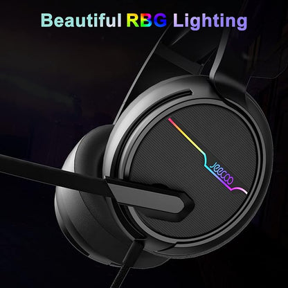 Jeecoo V20U USB Pro Gaming Headset for PC - 7.1 Surround Sound Headphones with Noise Cancelling Microphone- Memory Foam Ear Pads for Laptop Computers