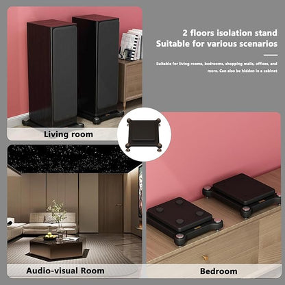 2pcs Subwoofer Isolation Stand, Double-Layered Speaker Isolation Stands with Stainless Steel Metal Feet, Acoustic Speakers Isolation Pad for Floor, Desktop (9.8×13.7in)