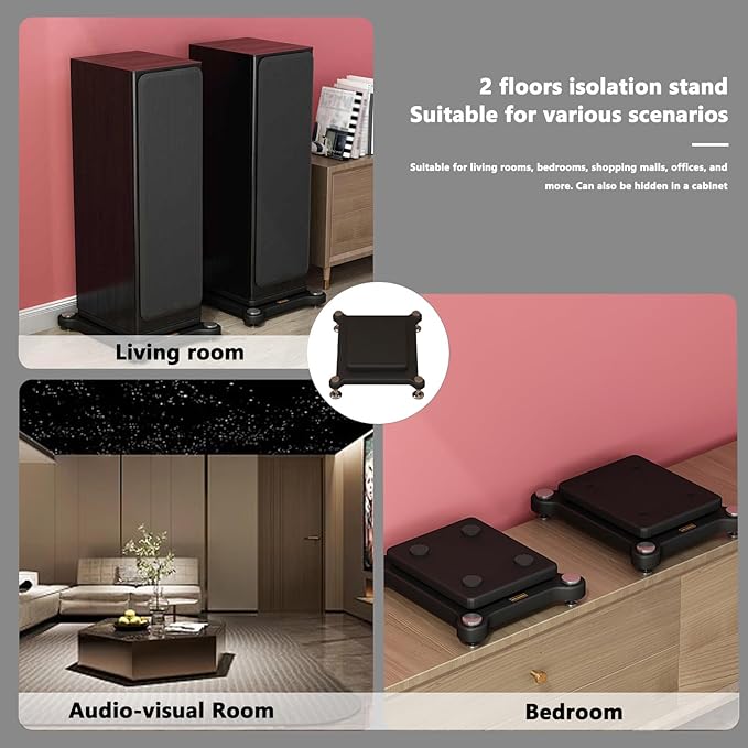 2pcs Subwoofer Isolation Stand, Double-Layered Speaker Isolation Stands with Stainless Steel Metal Feet, Acoustic Speakers Isolation Pad for Floor, Desktop (11.8×13.7in)