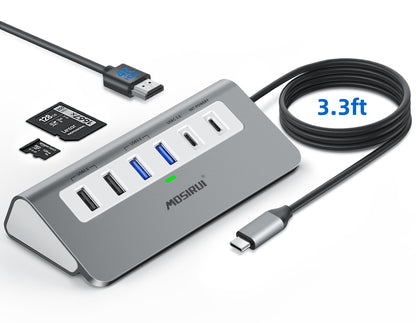 USB C Hub, Mosirui 9 in 1 USB C Hub Multiport Adapter with 4K@60Hz HDMI, PD 100W,USB C & 2 USB A 3.0 5Gbps,2 USB A 2.0,SD/TFCard Reader, 3.3 Ft Long Host Connection Cable, Usb Hub for Laptop & MacBook