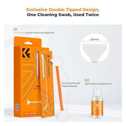 K&F Concept Professional Full Frame Sensor Cleaning Kit, Digital Camera Lens Cleaner Kit - 20ml Sensor Cleaner & 10 X 24mm Double-Tipped Full Frame Sensor Cleaning Swabs