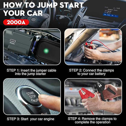 NEXPOW 2000A Peak Car Battery Jump Starter with USB Quick Charge 3.0 (Up to 7.0L Gas or 6.5L Diesel Engine), 12V Portable Jump Box, Battery Booster with Built-in LED Light, Jumper Cables