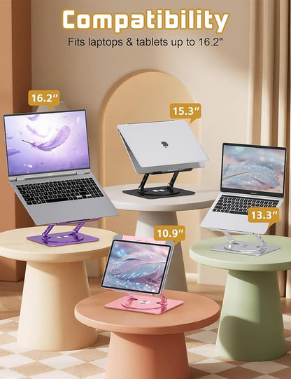 Adjustable Laptop Stand for Desk-360° Rotating Foldable Laptop Holder Ergonomic Laptop Riser for MacBook Pro/Air Dell HP Lenovo Notebook up to 16",Silver