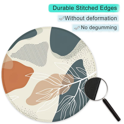 ITNRSIIET Round Mouse Pad with Stitched Edge Premium-Textured Waterproof Non-Slip Rubber Base Desktop Protection Mat Diameter 8.7 inches, Abstract Leaf
