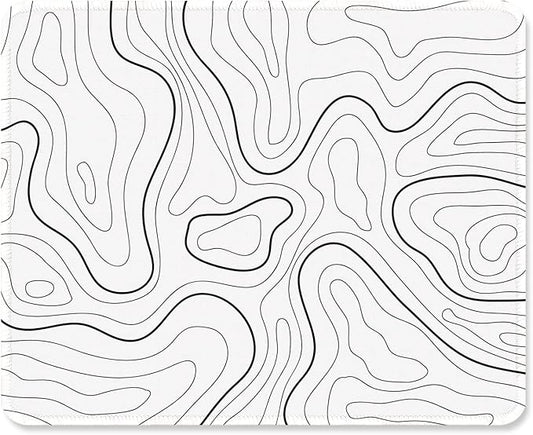 ITNRSIIET Mouse Pad with Stitched Edge Premium Textured Smooth Precise Operation Waterproof Washable Non-Slip Rubber Base Desktop Protection Mat, 10.2×8.3×0.12 inches, Topographic Contour White