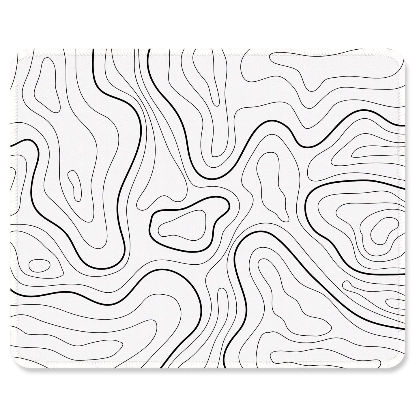 ITNRSIIET Mouse Pad with Stitched Edge Premium Textured Smooth Precise Operation Waterproof Washable Non-Slip Rubber Base Desktop Protection Mat, 10.2×8.3×0.12 inches, Topographic Contour White