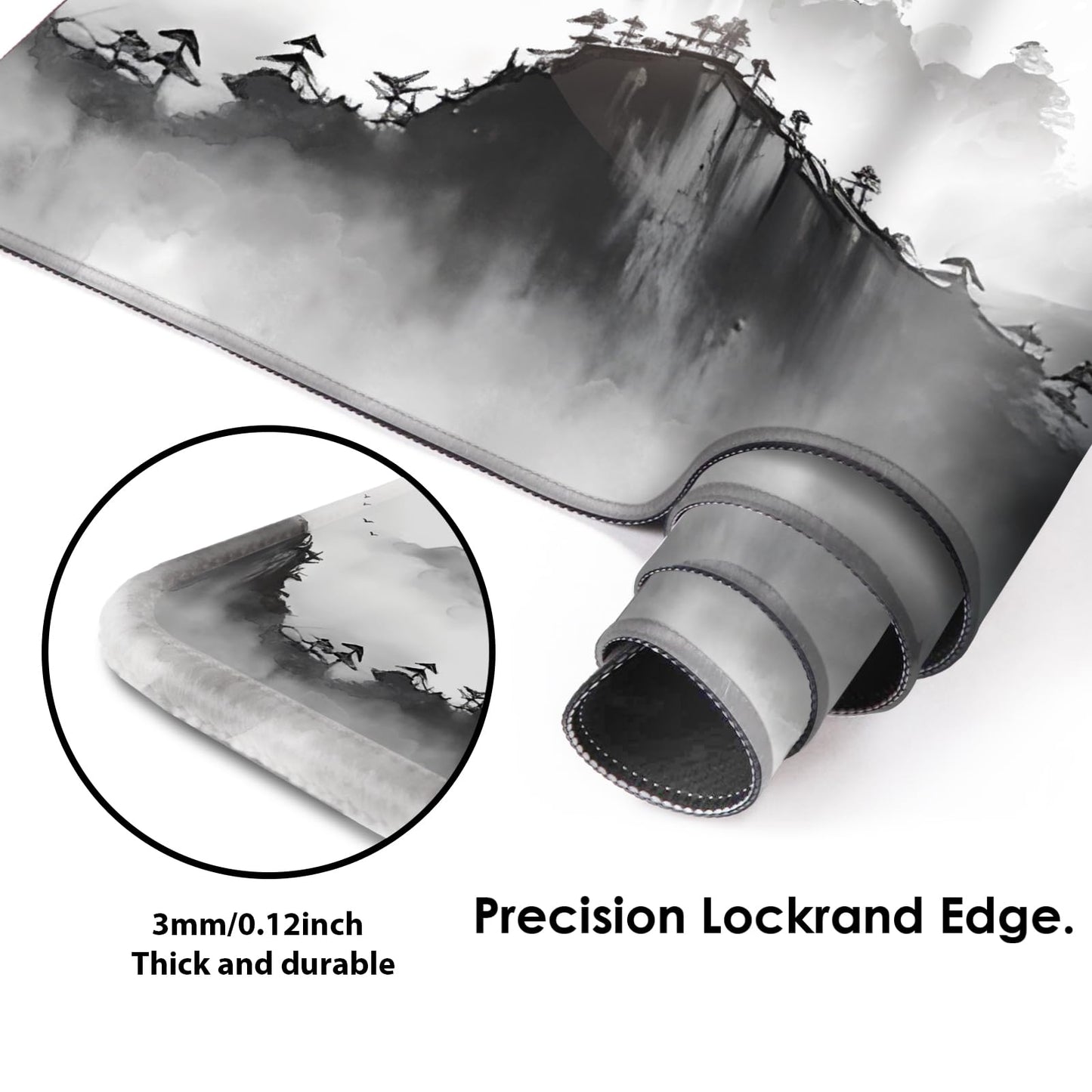 Galdas Mouse Pad for Gaming,XXL XL Large Mouse Mat Long Extended Mousepad Desk Mat Non-Slip Rubber Mice Pads Stitched Edges Thin,Black Ink Background (31.5 x 11.8 x 0.12 Inches)