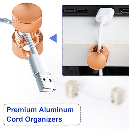 2 Sets Charger Holders for Cords, Rose Gold Color Adjustable Cable Anchor Holders, Adhesive Metal Cord Clips, Cable Management Wire Organizers for Desk, Office, Nightstand