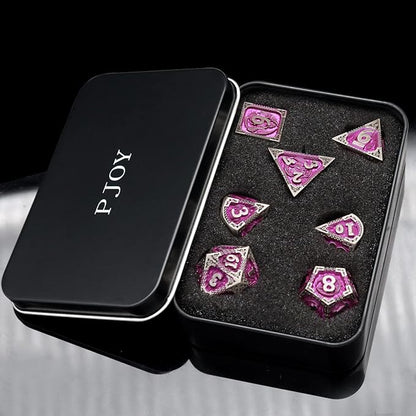 PJOY Metal DND Dice Set with Dice Case Antique Silver Purple Dragon D&D Polyhedral Dice for RPG Role Playing Games Compatible with Dungeons and Dragons TTRPG Gifts