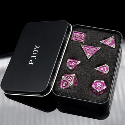 PJOY Metal DND Dice Set with Dice Case Antique Silver Purple Dragon D&D Polyhedral Dice for RPG Role Playing Games Compatible with Dungeons and Dragons TTRPG Gifts
