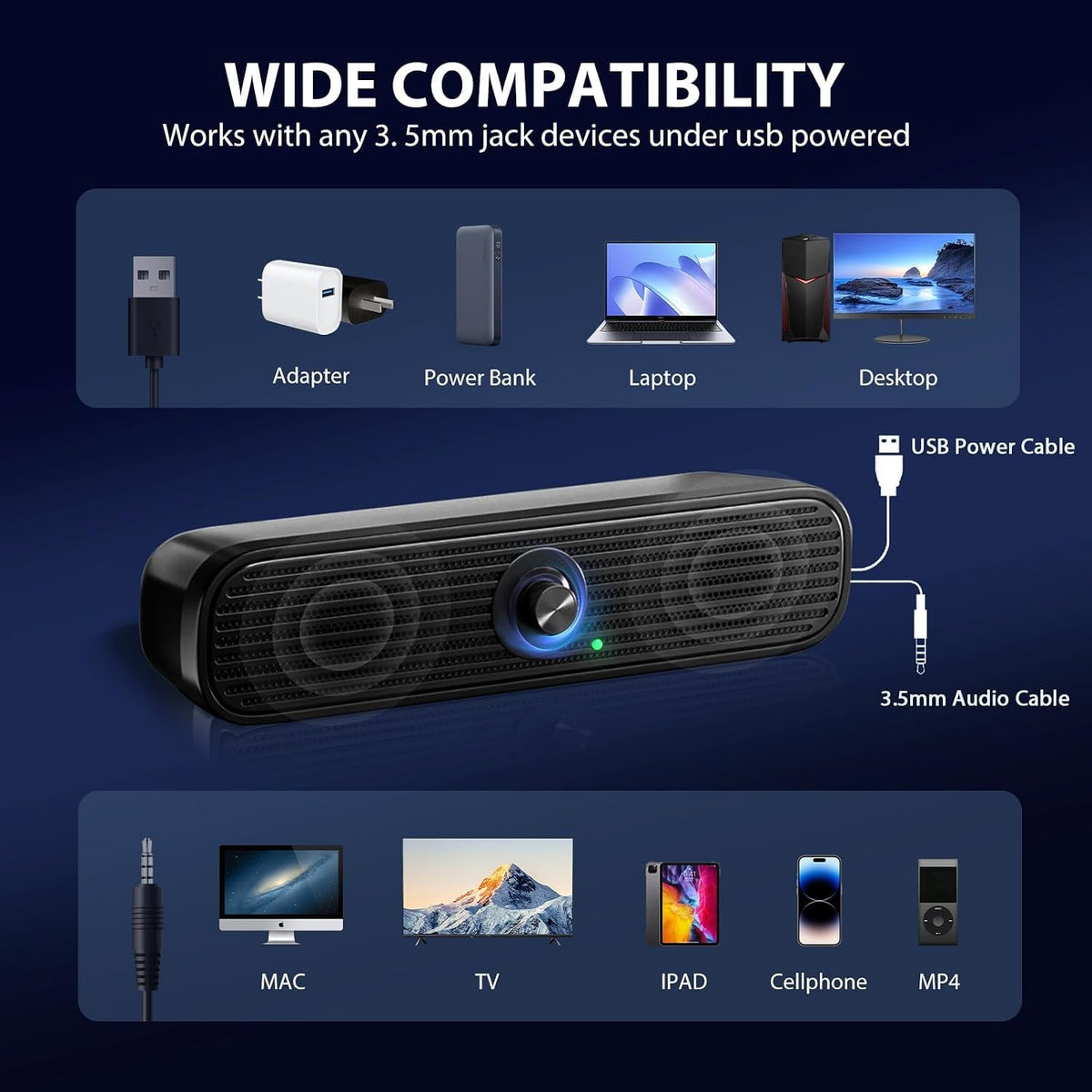 1Mii 3.5mm Computer Speakers for Desktop Laptop Tablet with Volume Control