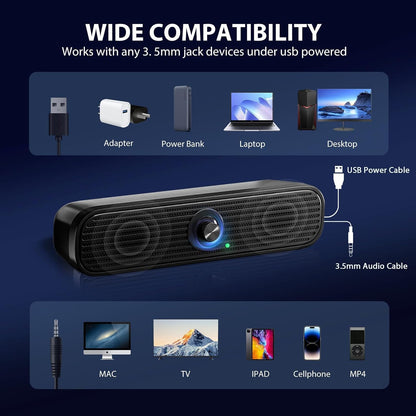 1Mii 3.5mm Computer Speakers for Desktop Laptop Tablet with Volume Control