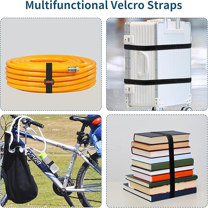 26Ft x 0.8In Adjustable Cable Straps with 30 Buckles, Free Cut Length, Black Reusable Nylon Fastening Cable Ties,Hook and Loop Securing Strap for Cable Tidy Organizer or Storage