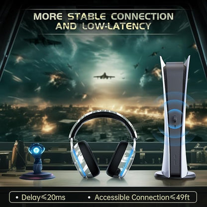 2.4GHz Wireless Gaming Headset for PS5, PS4 Fortnite & Call of Duty/FPS Gamers, PC, Nintendo Switch, Bluetooth 5.3 Gaming Headphones with Microphone for Computer, Mobile, Stereo Sound (Camo)