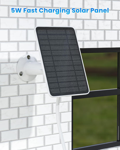 5W Solar Panel for Ring Camera, Solar Panel Charger Compatible with Ring Spotlight Plus/Pro Stick Up Outdoor Cam Battery, 10ft Cable with USB-C to Barrel Plug Adapter & Micro-USB Adapter, 2 Pack