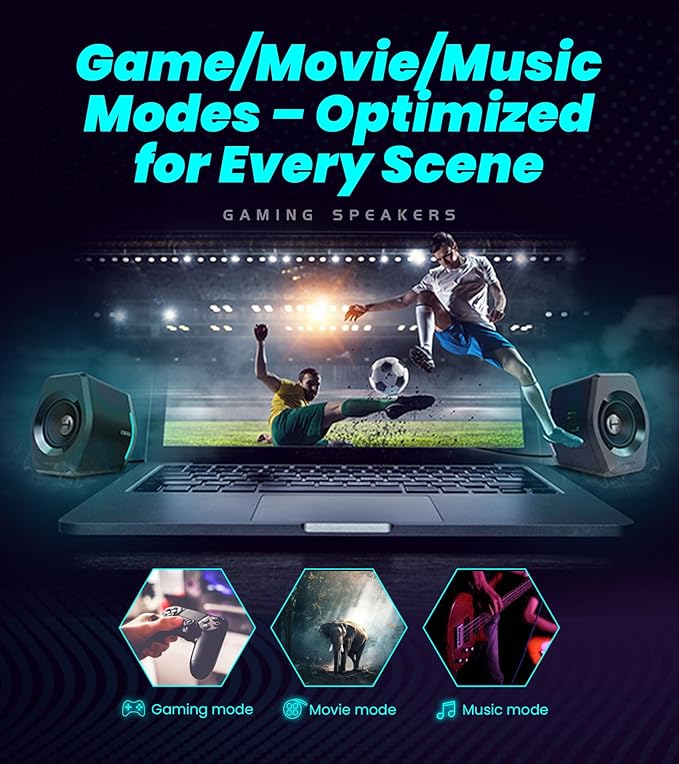 Edifier Hecate RGB Gaming Speakers, 32W Peak Power, Bluetooth 5.1, Game/Movie/Music Modes, 12 RGB Lighting Effects, Compact Design for PC/PS4/Desktop - White
