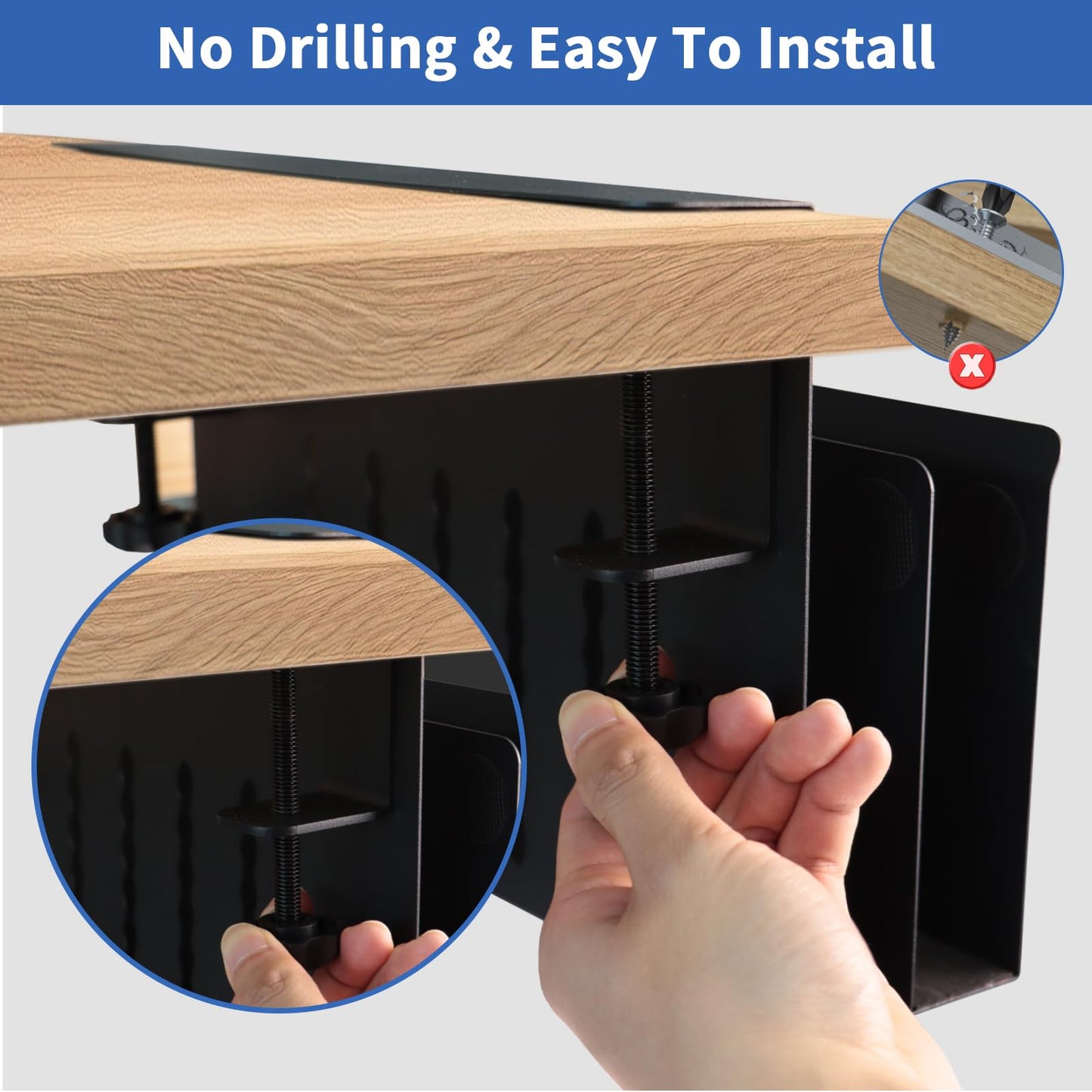 LUKETURE 2 Tier Desk Side Storage, No Drill Laptop Mount with Pen Holder