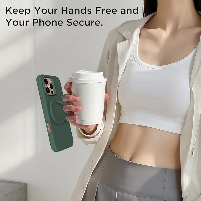 Magnetic Phone Ring Grip Holder, Silicone Finger Loop Grip, Compatible with MasSafe, Back of Phone for iPhone Pro Max/Plus/16/15/15/14/13/12 Series, Alpine Green
