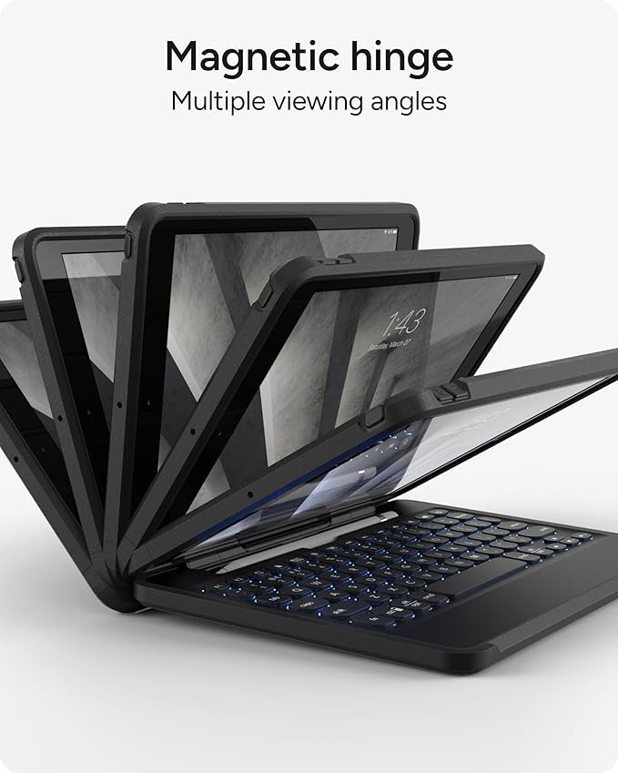 ZAGG Rugged Book iPad Case with Detachable Magnetic-Hinged Keyboard for iPad Air 3, iPad Pro 10.5" & 10.2" (9th Gen), Multi-Device Bluetooth, Apple Pencil Holder, Long-Lasting Battery, Wireless, Black