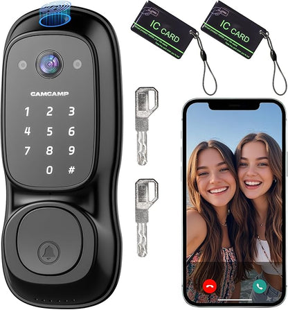 Smart Lock with Camera & Doorbell, 3-in-1 Smart Deadbolt for Front Door, Fingerprint Keyless Entry Door Lock with Live View, Video Smart Lock Built-in Wi-Fi, Auto Lock, Siri Unlock, IP66 Waterproof