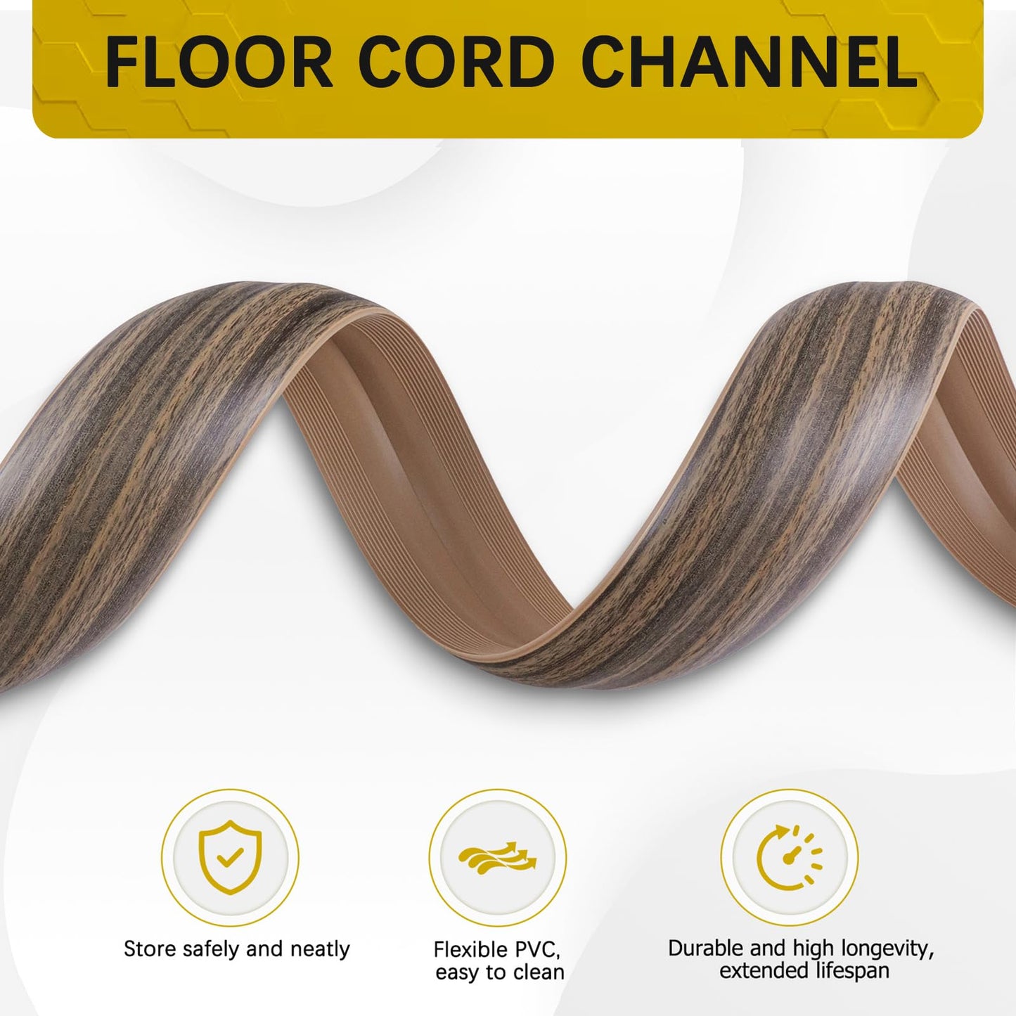 JAHOMFAI Floor Cord Cover 3.3FT Cord Covers for Wires on Floor Protect Wires & Prevent Trip Hazards, Easy to Cut for Home, Office, School, Concerts, Cavity W0.6in x H0.32in