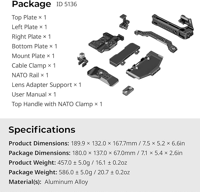 SmallRig Cage Kit for Canon C80, Modular Design with Top Plate, Side Plates, Bottom Plate, NATO Rail, Lens Adapter Support, for HDMI Clamp, with Cold Shoe Mount, 1/4''-20 & 3/8''-16