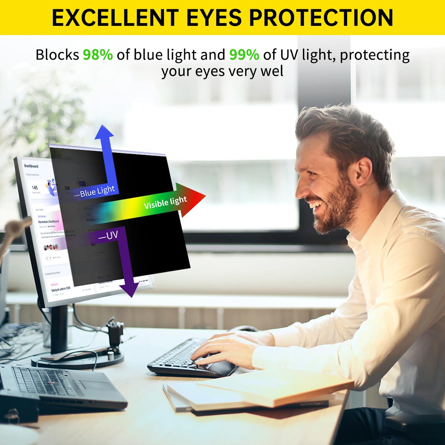 DEJIMAX 27 Inch Computer Privacy Screen for 16:9 Computer Monitor, Anti-Blue Light Monitor Privacy Screen Filter, Anti-UV Computer Shield, Hanging Type