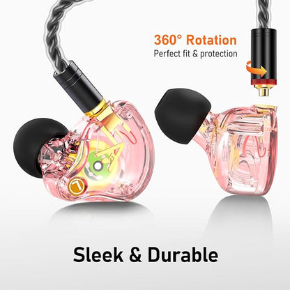 Vibes 202M Wired Earbuds - HiFi in Ear Monitor Headphones - Noise-Isolating Ear Buds w/ Mic - Clear Sound, Deep Bass & Comfort-Fit Gaming Earphones - MMCX to 3.5mm & Silver Plated Cord, Carrying Case