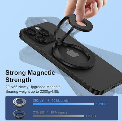 Magnetic Phone Ring Holder for MagSafe Gym Phone Grip Stand Finger Ring Kickstand Dual-Sided Magnetic Pop Socket for iPhone 16 Pro Max 16e 15 14 13 12 Pro Max,Samsung,Compatible for Wireless Car Mount