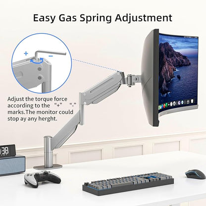 Suptek Ultrawide Monitor Arm Mount for 17 to 49 Inch Heavy Duty Curved Screen,Holds 46.2 lbs,Adjustable Gas Spring Monitor Arm Desk Mount Stand,75/100 Vesa Mount,Silver(MD71LS)