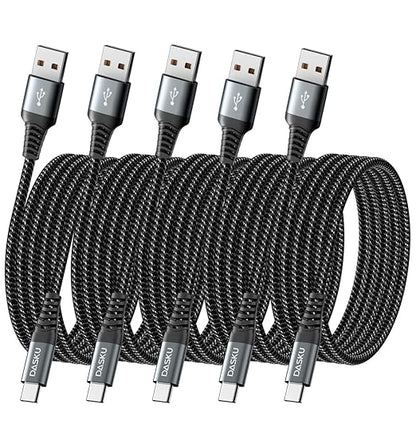 USB Type C Cable Fast Charging, 5 Pack[3/6/6/10/10FT] Braided C Charger Cables Compatible with iPhone 16/15, Samsung Galaxy S10 S9 S8 Plus, Note 10 9 8, LG V50 V40 G8 G7(Grey)