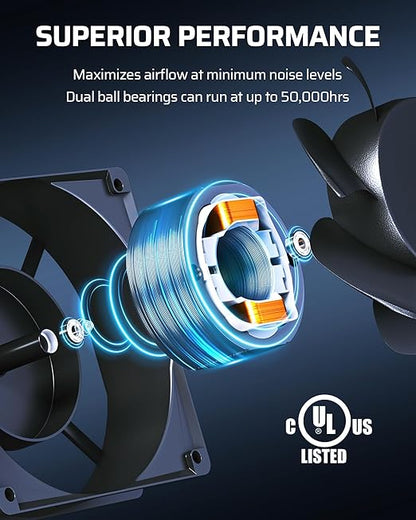DEWENWILS 2 Pack 120V AC Fan, Waterproof Exhaust Fan 80mm, 14W 2470RPM 21CFM, DIY Cooling Fan for Refrigerator, Computer Case, Compressor Engine, Generator, UL Listed