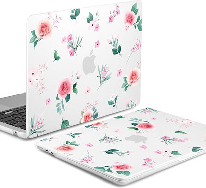 Batianda Premium Case for New MacBook Air 15 inch 2025 M4 2024 2023 with M3 M2 Chip, Floral Designed Protective Plastic Hardshell & Keyboard Cover & Screen Protector, Spring Flowers, Peach Rose
