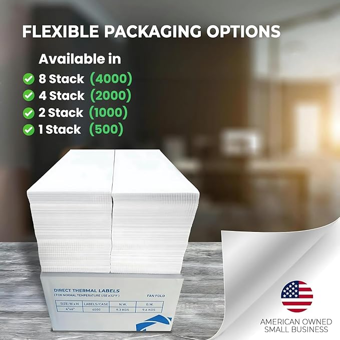 Rockin Rolls Thermal Shipping Labels (Total 2000) - 4 Packs of 500 Fanfold Direct 4x6 Thermal Labels. Thick Commercial Grade, Waterproof, Smudge Proof Mailing and Address Label, and Strong Adhesive