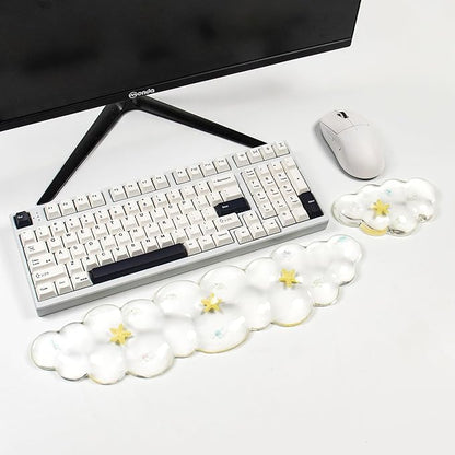 Gel Keyboard and Mouse Wrist Rest Set – Clear Cloud Wrist Rest for Computer Keyboard 60%/68%/75%, Comfort & Support for Typing and Gaming (Cute Starfish)