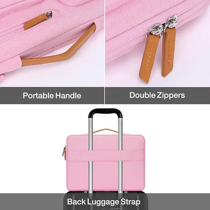 MOSISO 360 Protective Laptop Case 13.3 inch, 13-13.3 inch Laptop Sleeve Compatible with MacBook Air/Pro 13 / Pro 14,HP Dell Acer ASUS,Side Open Carrying Case with 4 Zipper Pockets&Handle, Pink
