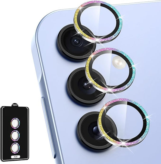 Avocase for Samsung Galaxy A35 5G Camera Lens Protector, Individual Metal Ring Tempered Glass Lens Cover, [Strong Adsorption] Scratch Resistant Ultra-Thin HD Clear Lens Cover, 1 Set-Colorful Sparkly
