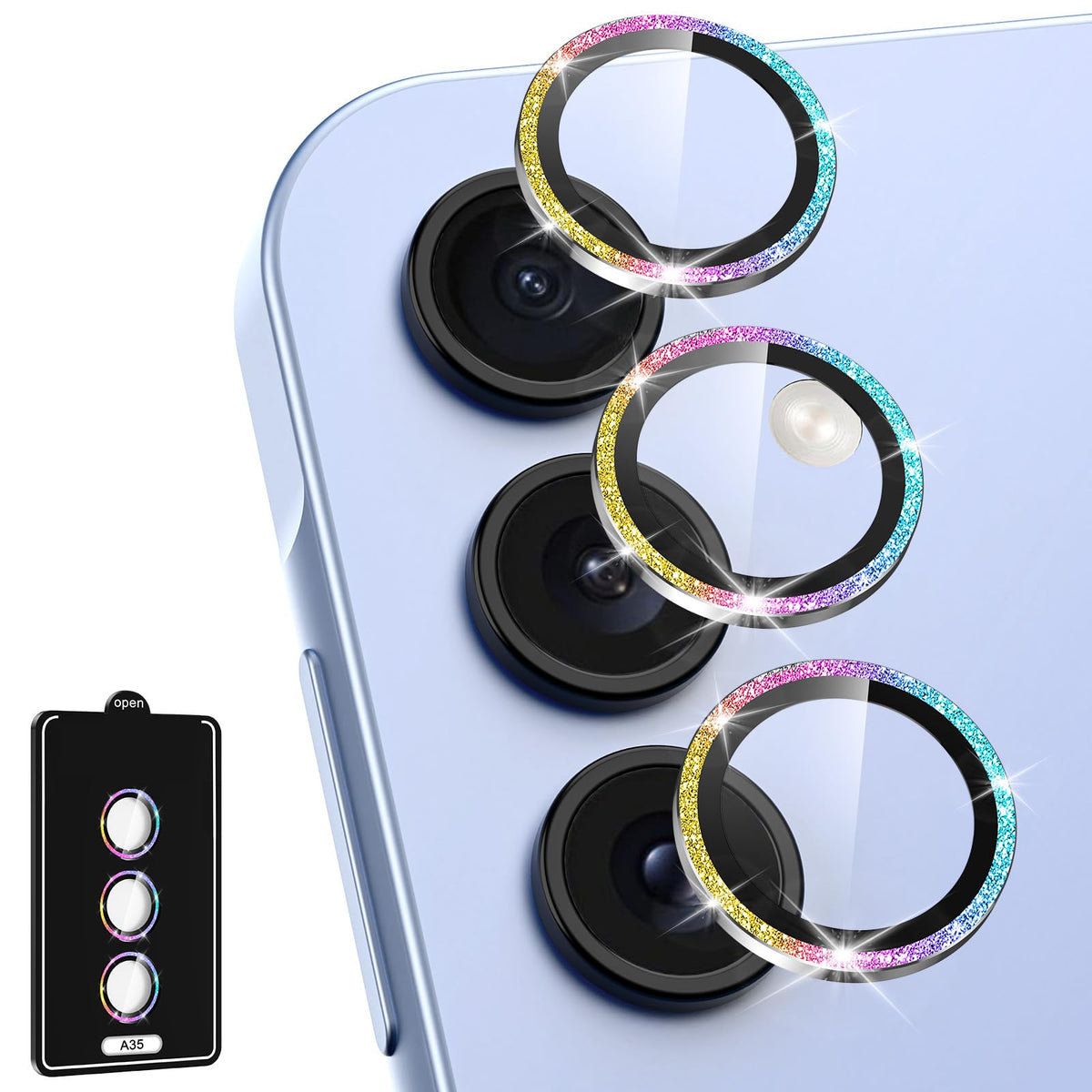 Avocase for Samsung Galaxy A36/A56 Camera Lens Protector, Individual Metal Ring Tempered Glass Lens Cover, [Strong Adsorption] Scratch Resistant Ultra-Thin HD Clear Lens Cover, 1 Set-Black