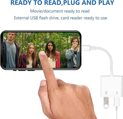 [Apple MFi Certified] Lightning to USB Camera Adapter with Charging Port for iPhone, USB 3.0 Female OTG Cable for iPad to Connect Card Reader USB Flash Drive U Disk Keyboard Mouse Hubs Midi