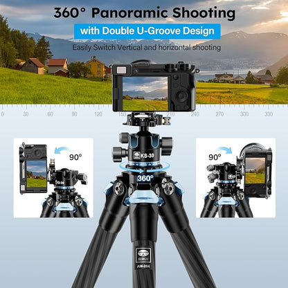 SIRUI Carbon Fiber Camera Tripod, 50.7" Professional Heavy Duty Tripod with 36mm Low Profile Ball Head, Quick Release System, Max Load 33lbs/15kg, AM-284+KS-30