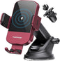 CHGeek Wireless Car Charger, 15W Fast Charging Auto Clamping Car Charger Phone Mount Phone Holder fit for iPhone 15 14 13 12 11 Pro Max Xs, Samsung Galaxy S25 Ultra S24 S23 S22, S21, S20, Red